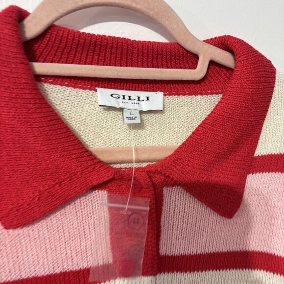 Gilli Sweater Women’s Large New Without Tags Knitted Striped Pink Red Cream - Picture 6 of 7